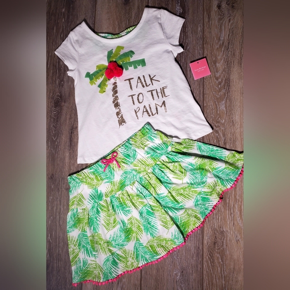 Isaac Mizrahi girl's 2 piece tropical skorts set, graphic tee Size 5/6 - Picture 1 of 12